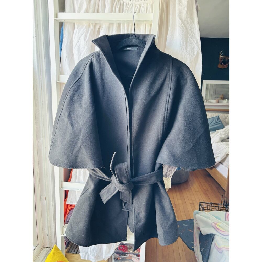 Tahari Womens Cape Capelet Wrap Coat Black L - Picture 2 of 9